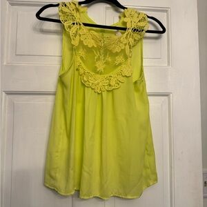 Source Unknown Yellow lace Embellished Tank Top